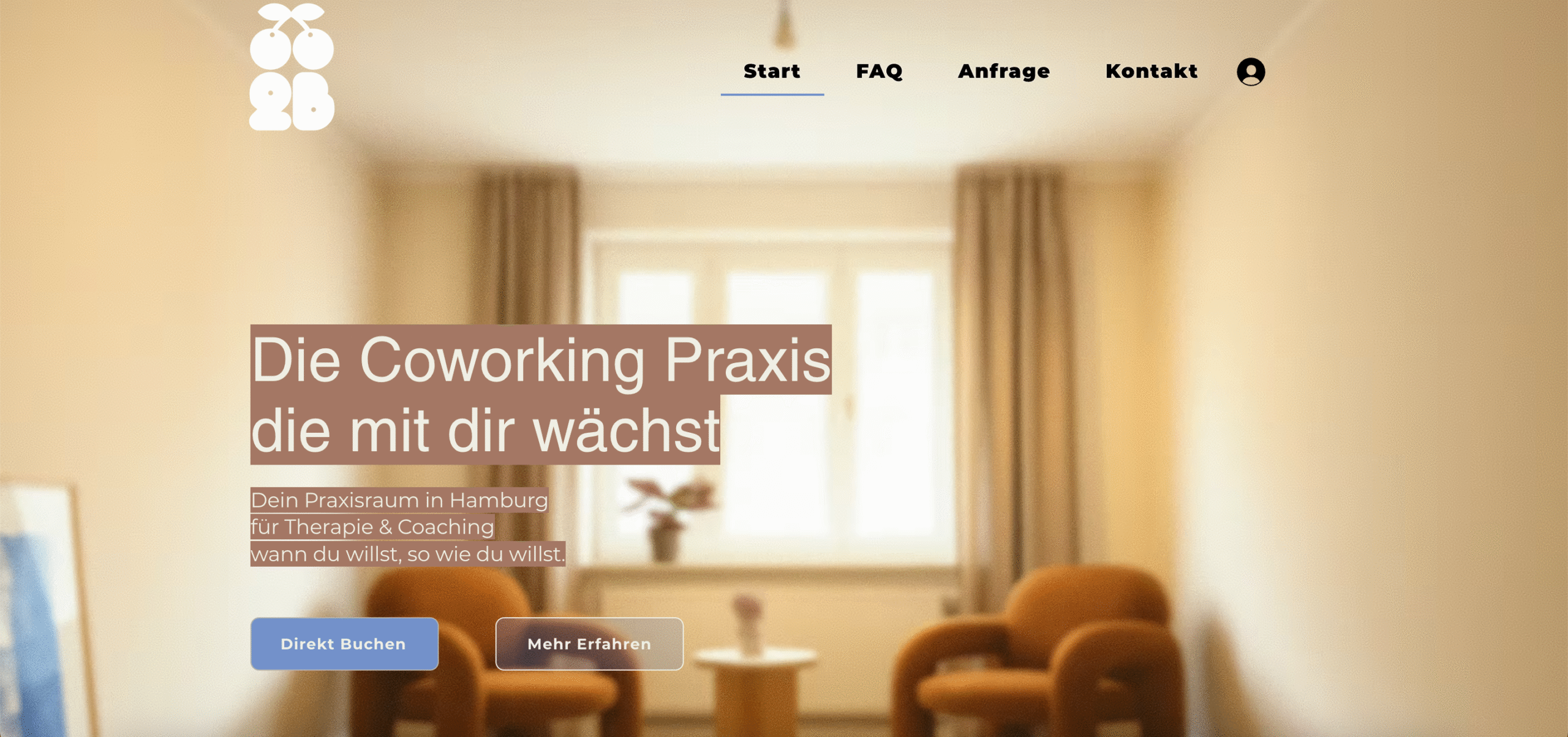 Webscreen 2B Coworking Webseite